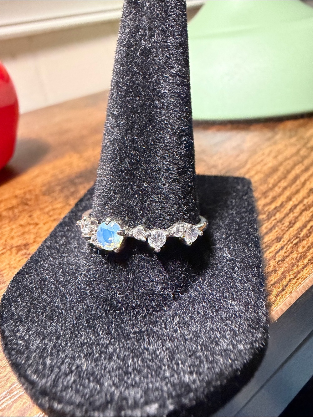 Delicate Blue Opal Like and Cubic Zirconia Band - Size 9